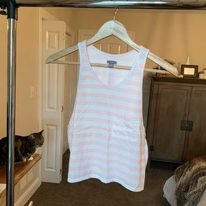 pink & white tank top